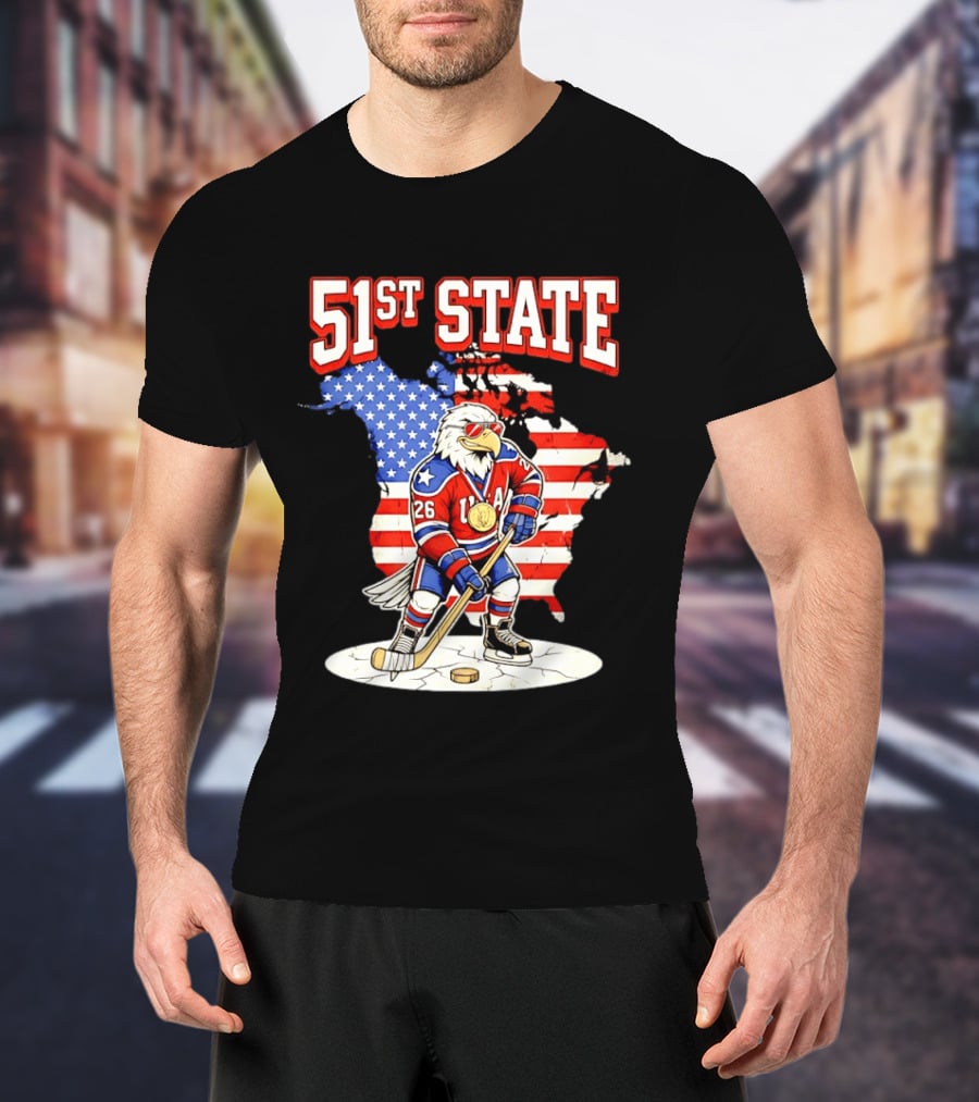 USA Team 51st State Hockey Eagle 26 Gold Medal T-Shirt