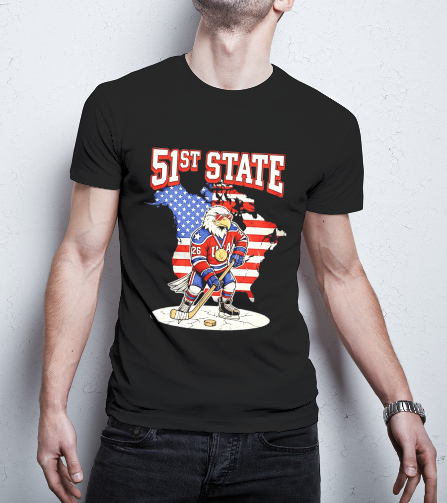 USA Team 51st State Hockey Eagle 26 Gold Medal T-Shirt