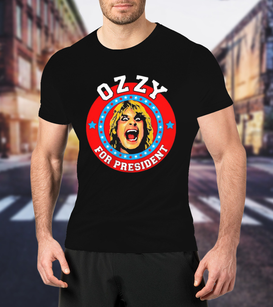 Ozzy Osbourne For President Campaign Circle With Stars And Screaming Expression T-Shirt