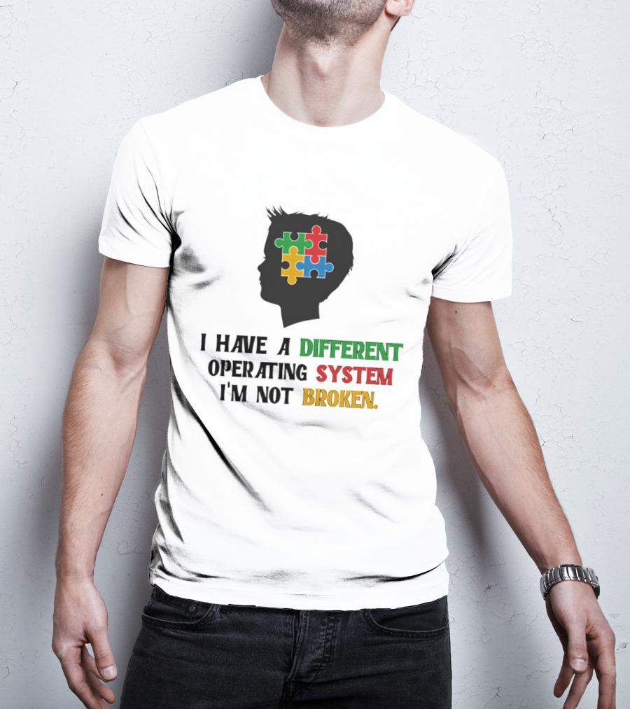 I Have A Different Operating System I'm Not Broken Autism Awareness Puzzle T-Shirt
