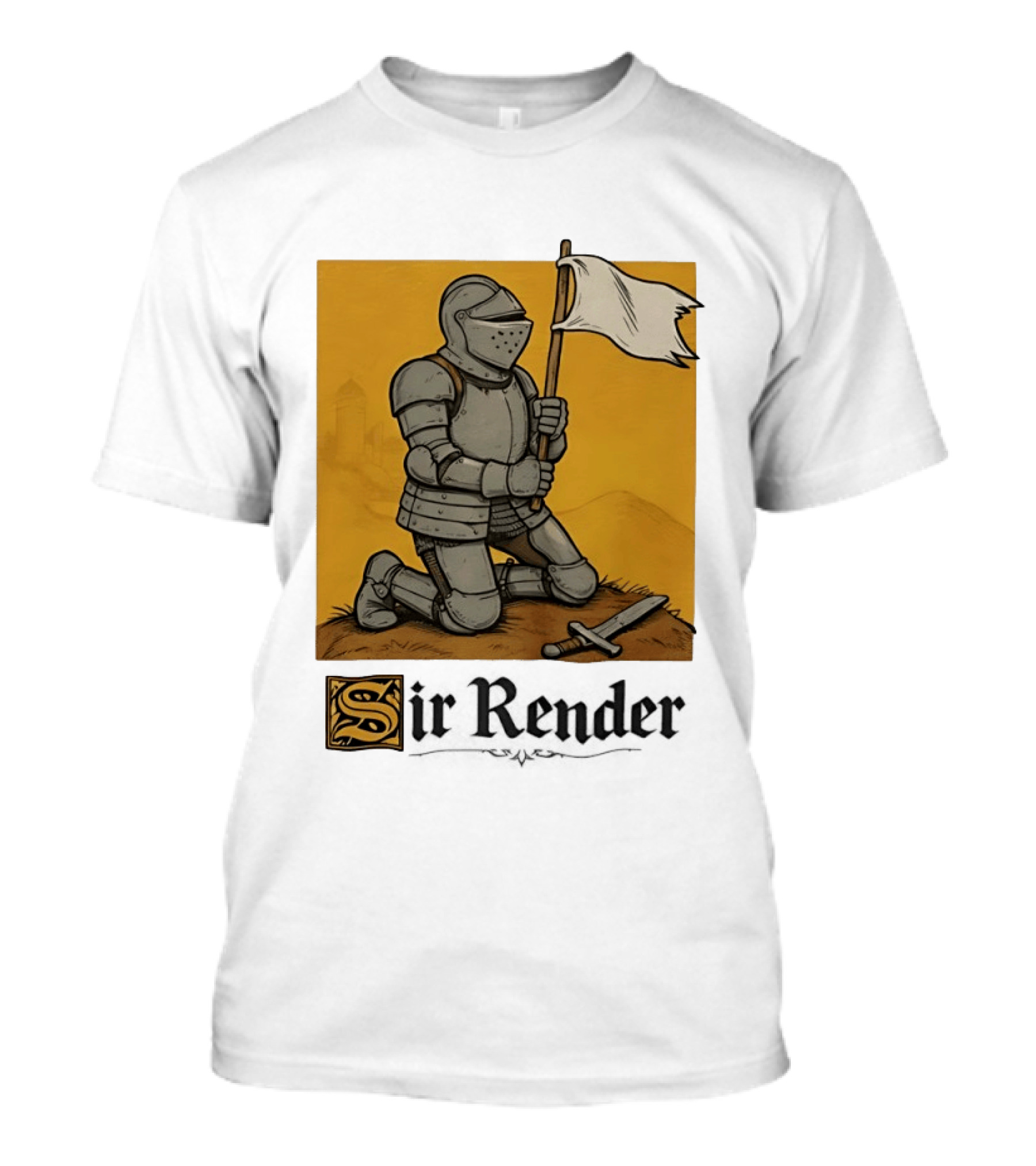 Sir Render Medieval Soldier Holding White Flag Knight Surrender T-Shirt