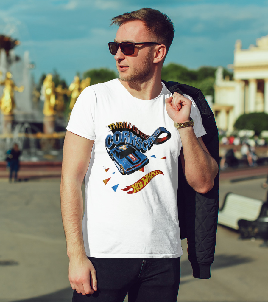 Thrill Drivers Corkscrew Hot Wheels Blue Car Iconic Racing Loop T-Shirt