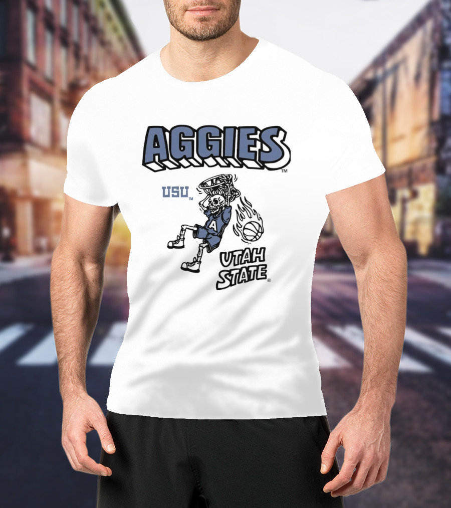 Utah State Aggies Skeleton USU Basketball Dunk T-Shirt