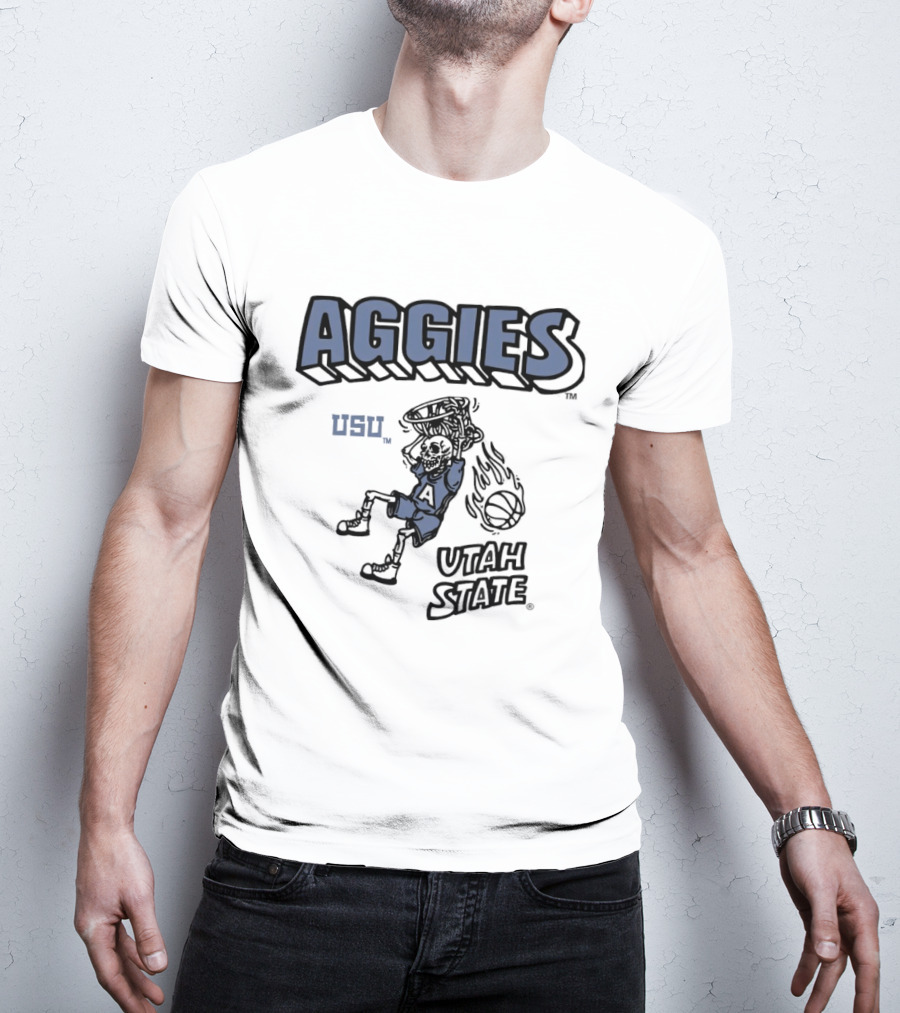Utah State Aggies Skeleton USU Basketball Dunk T-Shirt