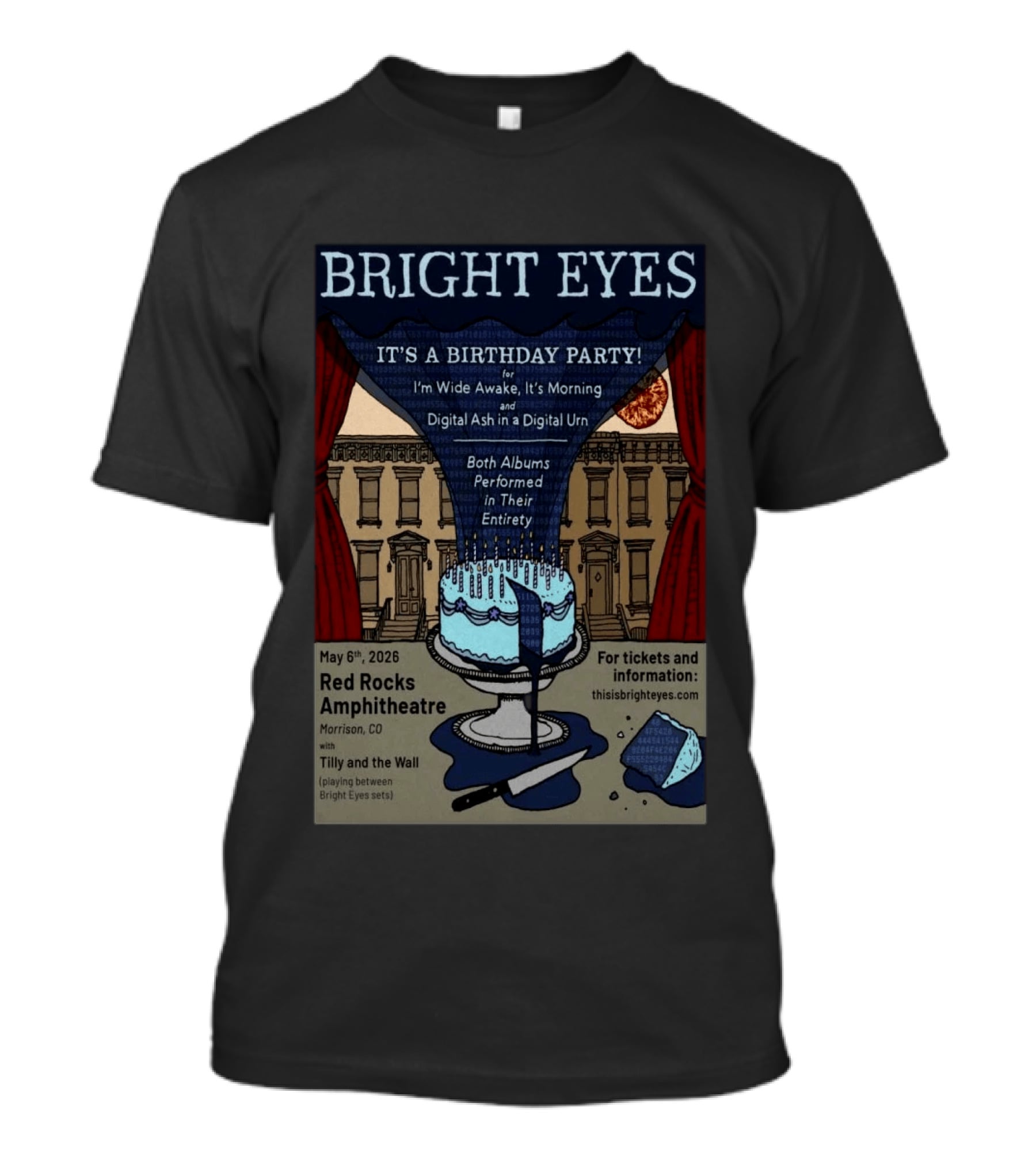 Bright Eyes It's A Birthday Party Red Rocks Amphitheatre May 6 2026 I'm Wide Awake It's Morning Digital Ash Tilly And The Wall T-Shirt