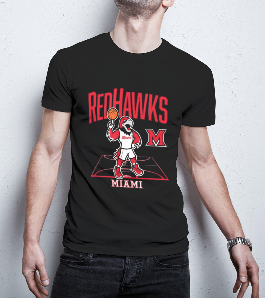 Miami RedHawks Basketball Mascot Court T-Shirt