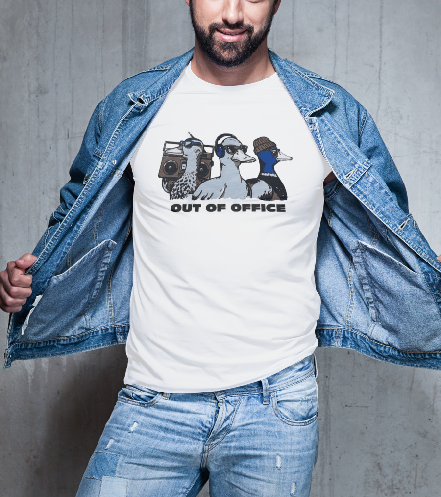 Out Of Office Ducks With Boom Box Headphones Beanie Sunglasses T-Shirt