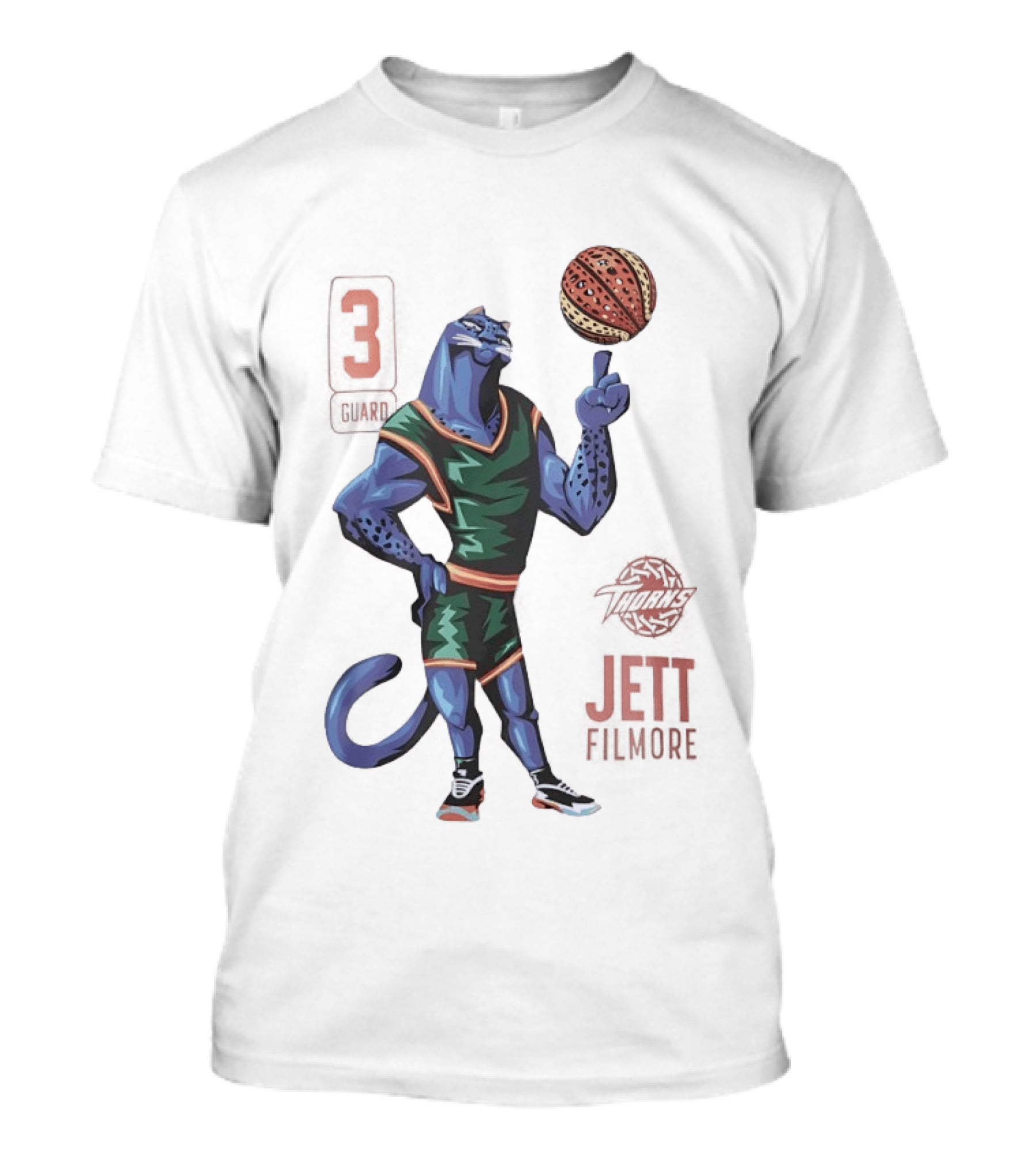 Jett Fillmore Thorns Basketball Blue Panther Character With Number 3 T-Shirt