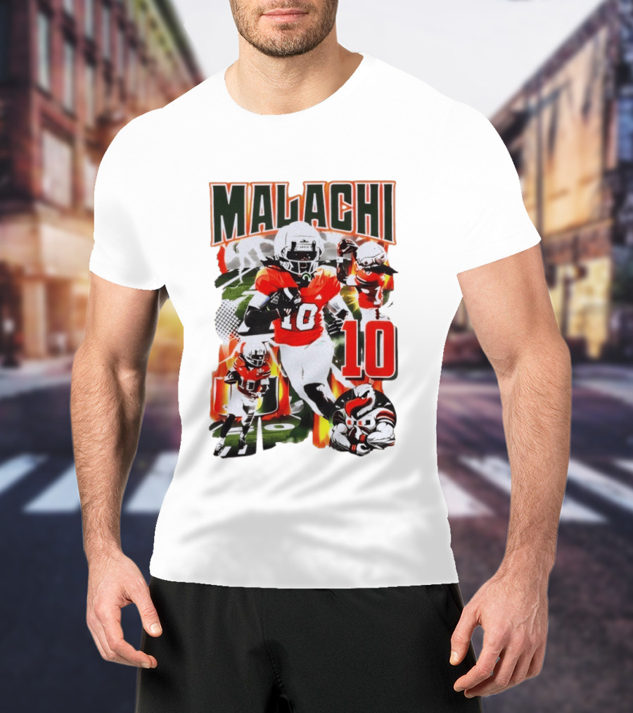 Malachi 10 Miami Hurricanes Football Player Action Collage T-Shirt