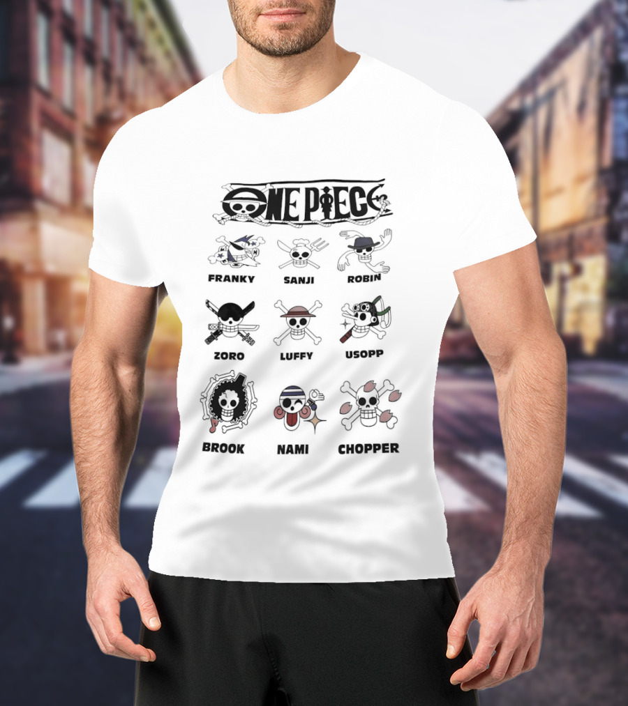 One Piece Straw Hat Crew Jolly Rogers Luffy Zoro Chopper Anime Flag Names T-Shirt