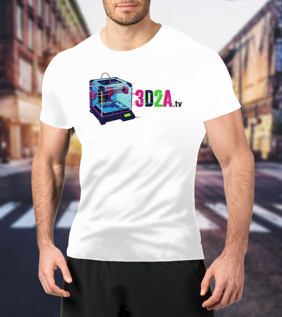 3DZA TV 3D Printer Neon Glitch Aesthetic T-Shirt