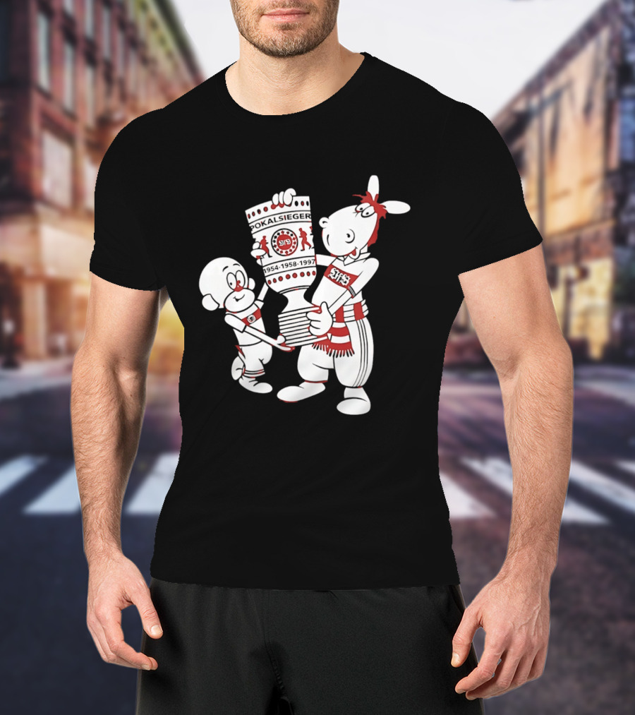 VfB Pokal Affle Und Pferdle Cartoon Celebrating Trophy T-Shirt