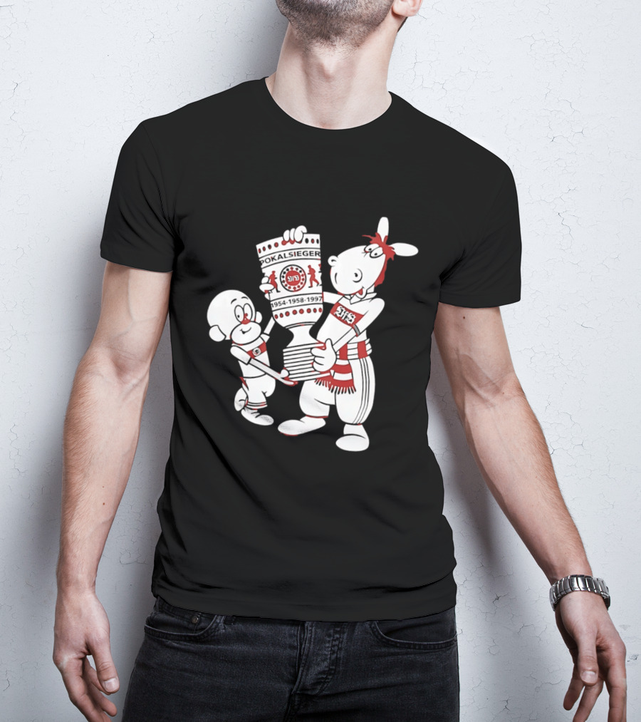 VfB Pokal Affle Und Pferdle Cartoon Celebrating Trophy T-Shirt