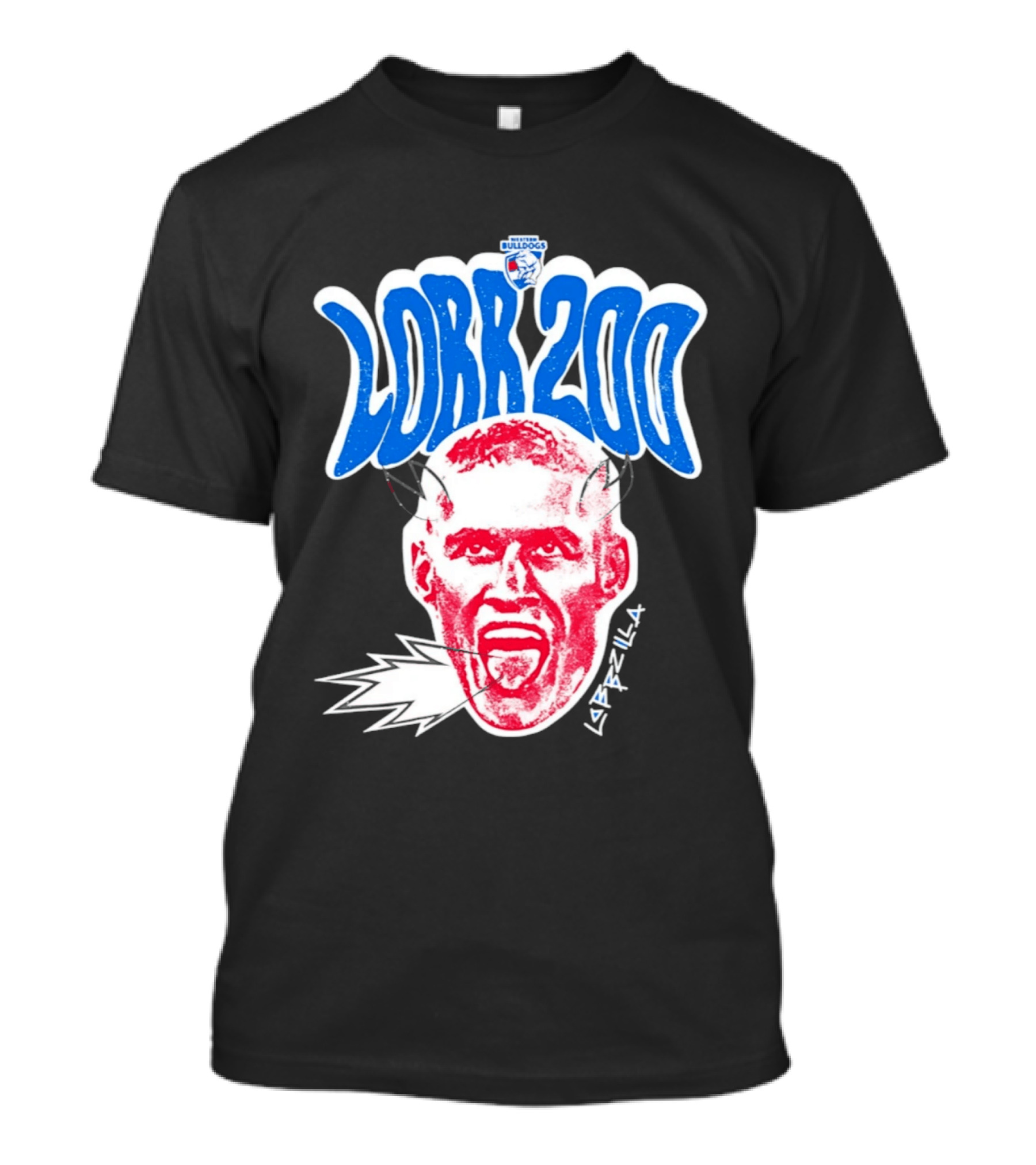 Western Bulldogs Lobb 200 Games Lobbzilla Big Head T-Shirt