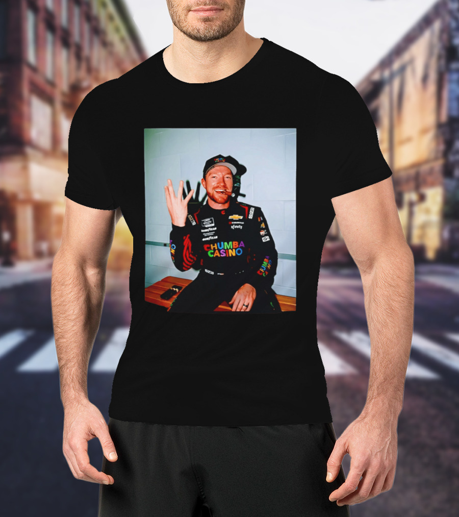 Tyler Reddick Three Peat Chumba Casino Racing Suit And Cigar Celebration T-Shirt