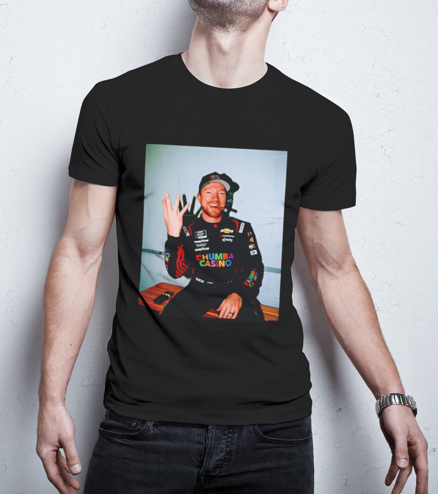 Tyler Reddick Three Peat Chumba Casino Racing Suit And Cigar Celebration T-Shirt