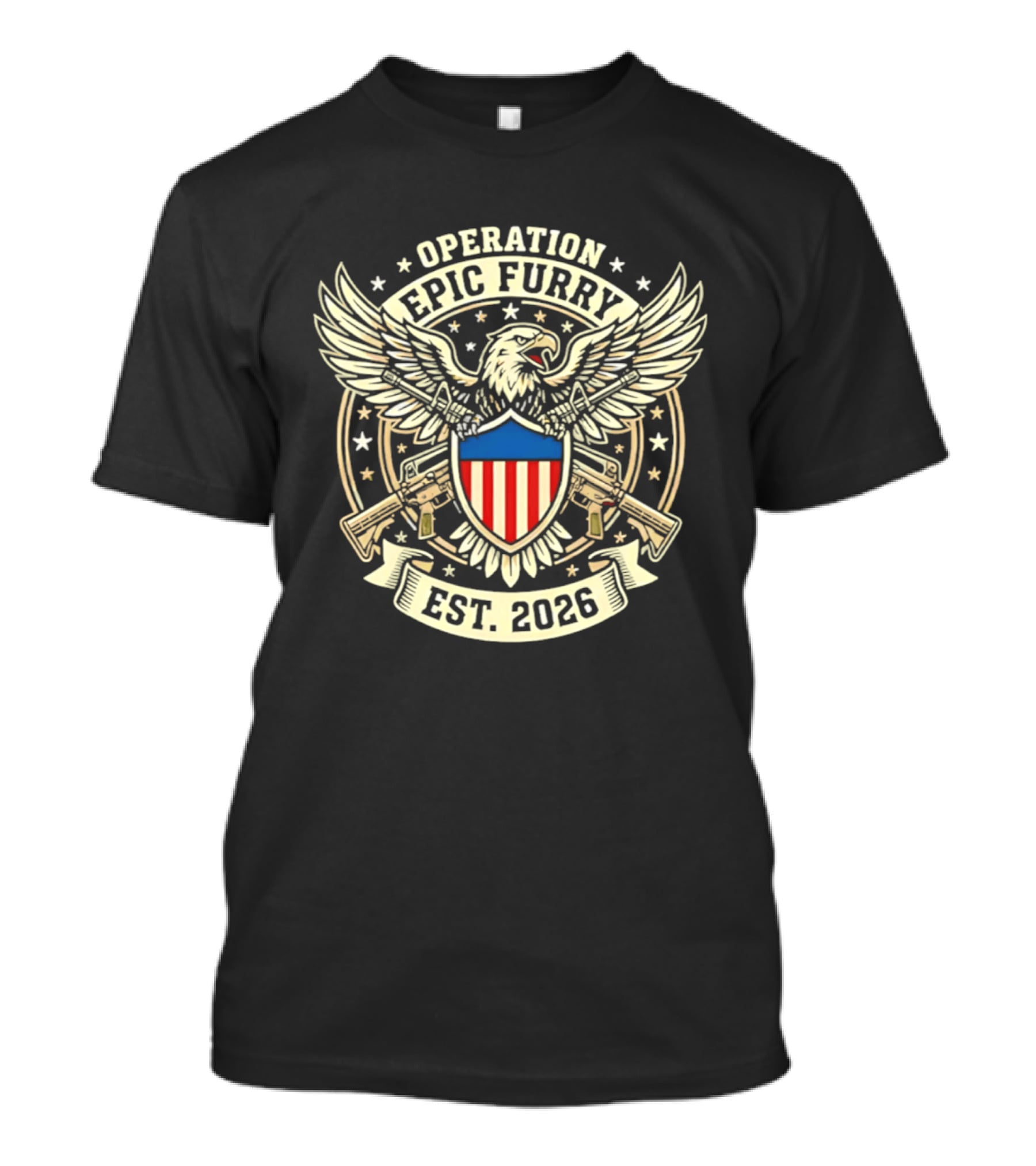 Operation Epic Furry Eagle Emblem Est 2026 Stars And Stripes Shield T-Shirt