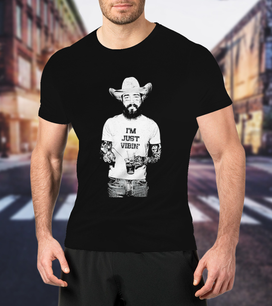 Post Malone Western Posty Cowboy Hat I'm Just Vibin T-Shirt