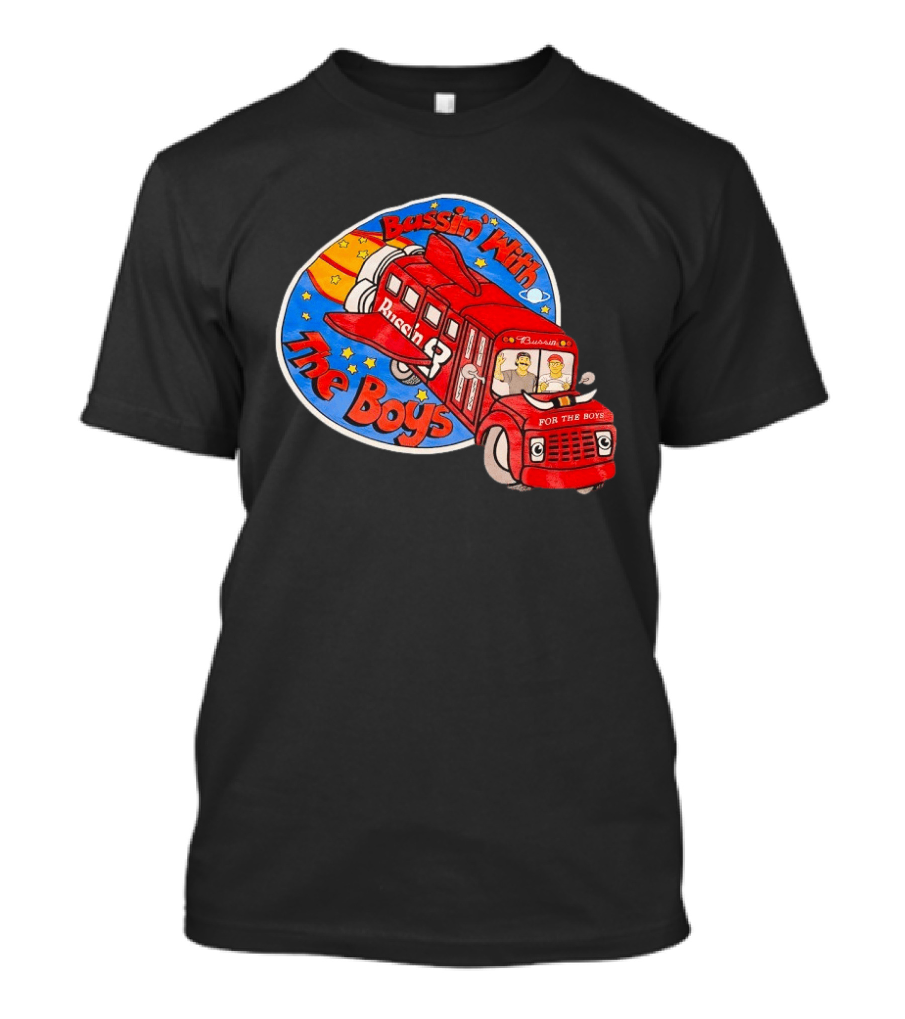Bussin With The Boys Rocket Bus Adventure Retro Cartoon T-Shirt