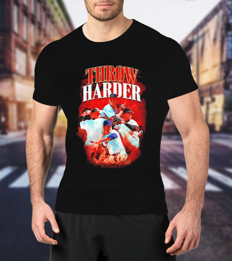 Throw Harder Baseball Players With Fire T-Shirt