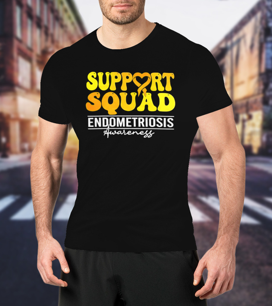 Support Squad Endometriosis Awareness Yellow Ribbon Heart T-Shirt