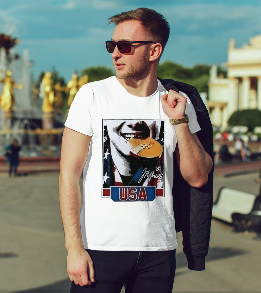 USA Gold Medal Hockey Jack Hughes Autograph 88 T-Shirt