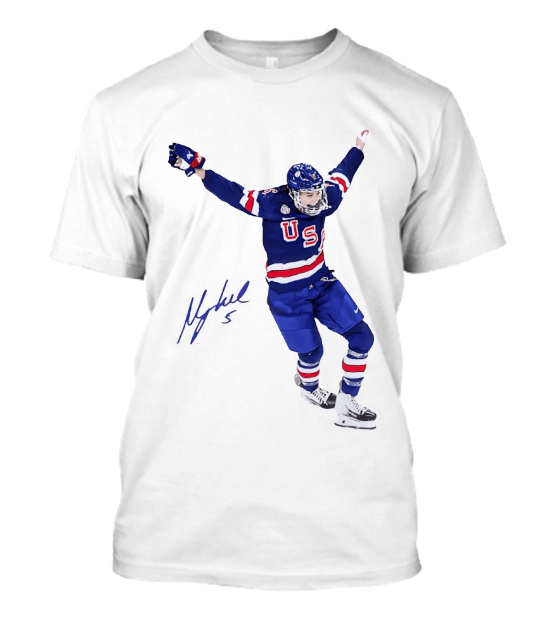 USA Team Hockey Megan Keller Blue Uniform Celebration T-Shirt