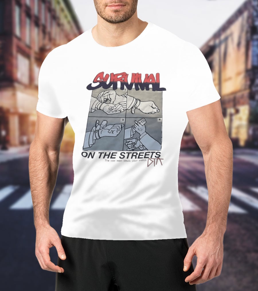 Survival On The Streets Con Man Steals Your Cartoon Panel Instructions T-Shirt