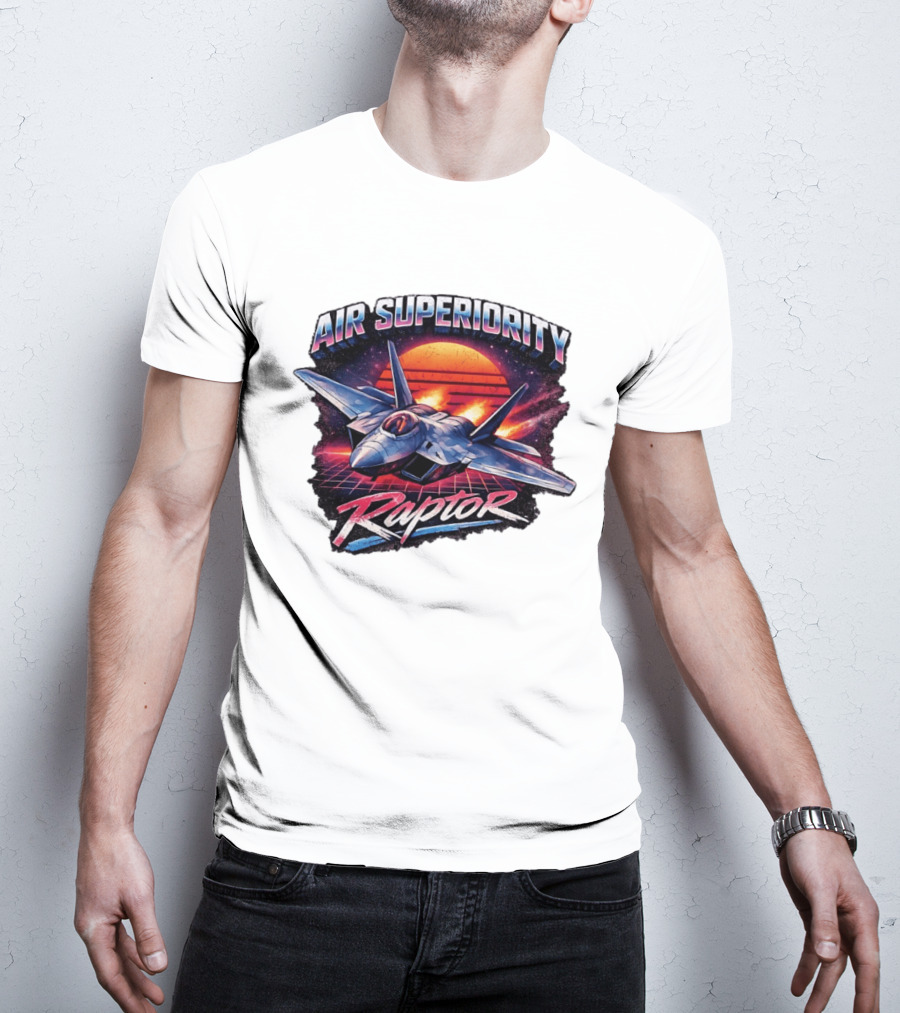 Air Superiority Raptor Fighter Jet Retro Sunset T-Shirt