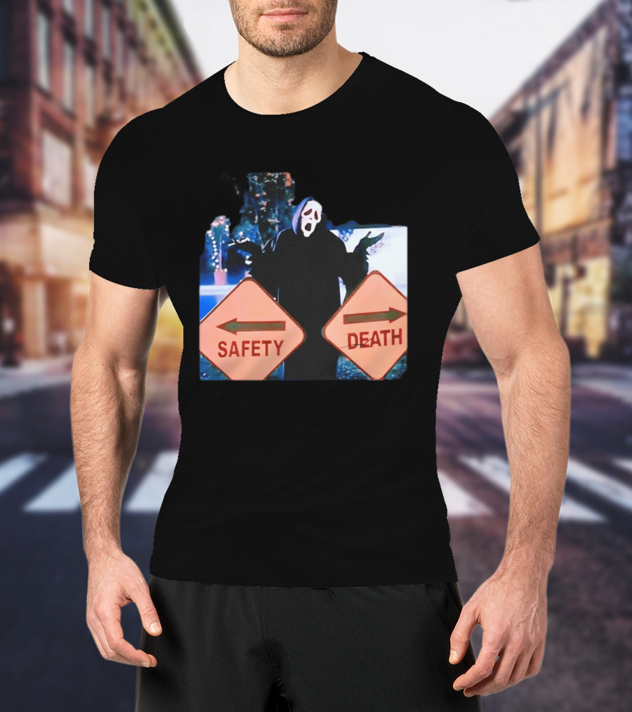Ghostface Scream Safety Left Death Right Signs T-Shirt