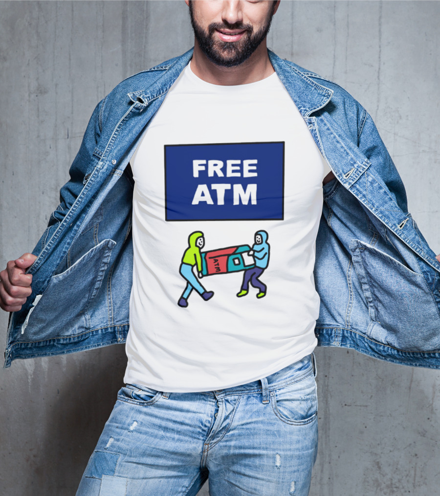 Free ATM Funny Cartoon Drawing T-Shirt