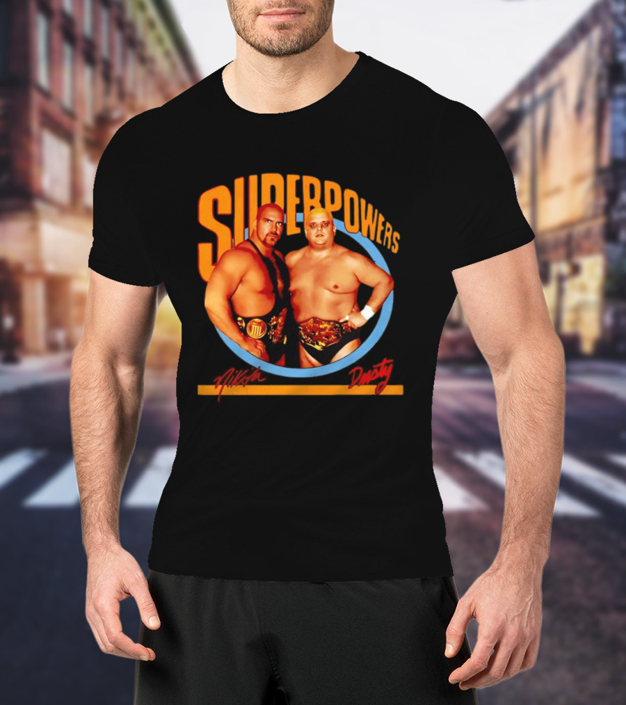 Superpowers Wrestling Legends Nikita Koloff And Dusty Rhodes Championship Belts T-Shirt