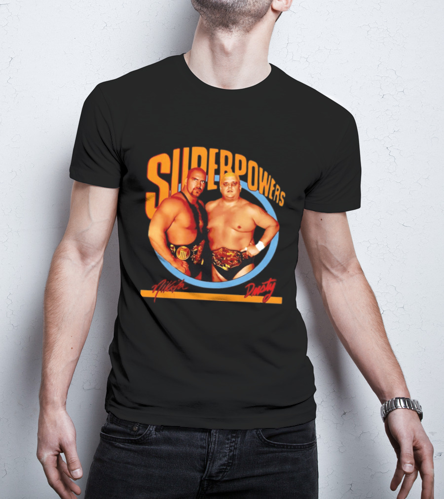 Superpowers Wrestling Legends Nikita Koloff And Dusty Rhodes Championship Belts T-Shirt