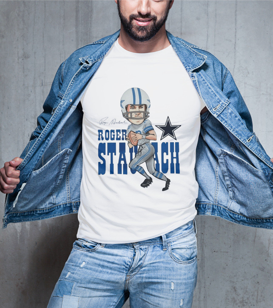 Roger Staubach Dallas Cowboys Football Cartoon With Star T-Shirt