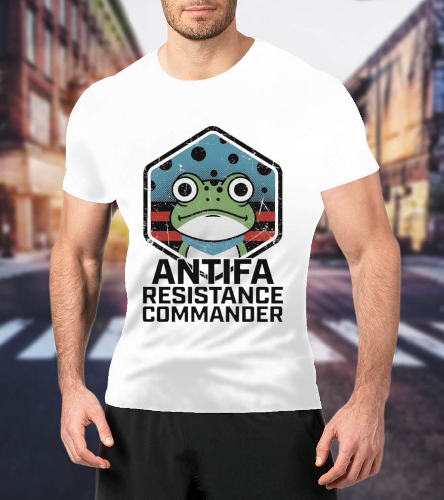 Antifa Resistance Commander Frog Hexagon T-Shirt