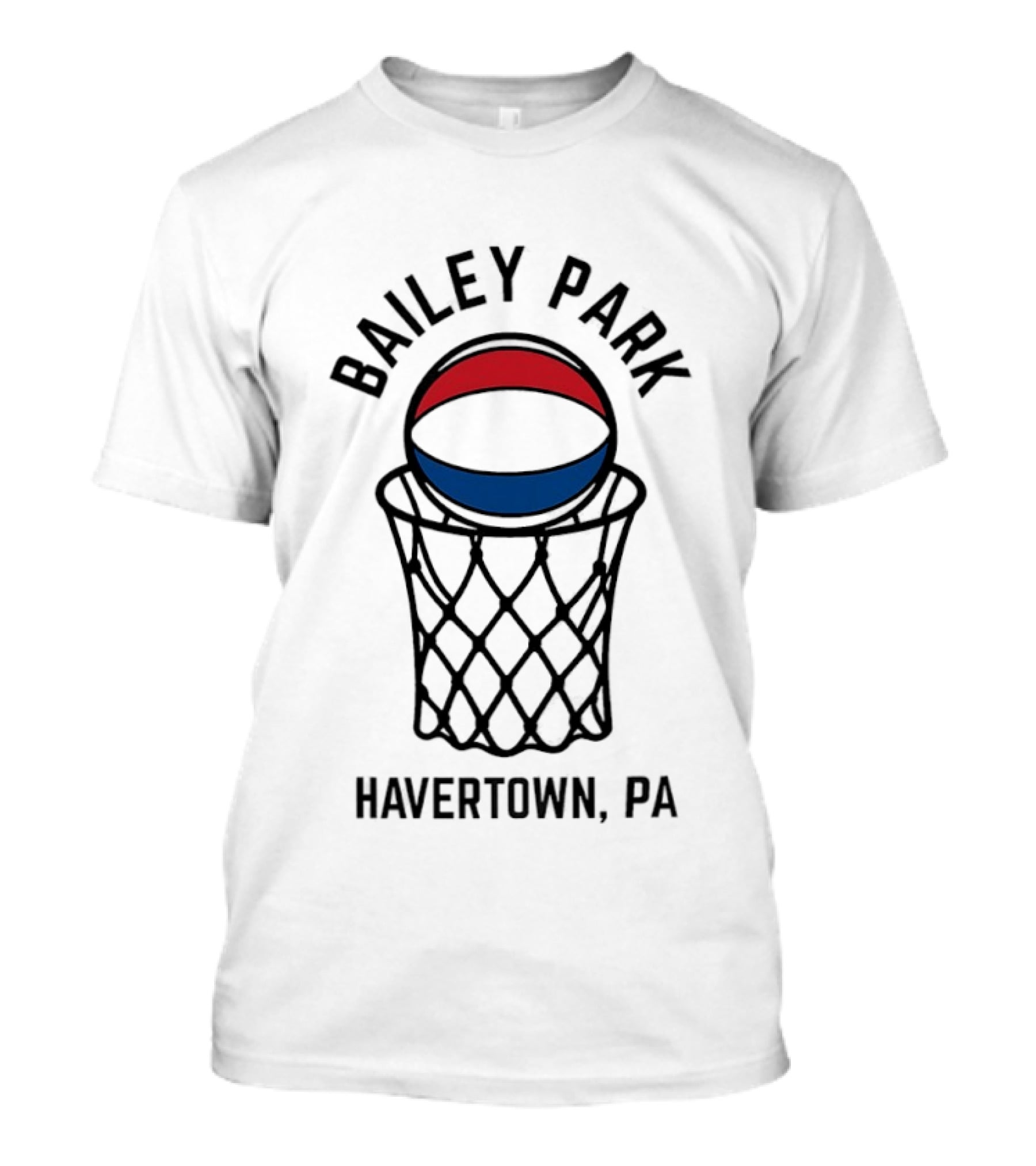 Bailey Park Havertown PA Basketball Hoop Red Blue White Ball T-Shirt