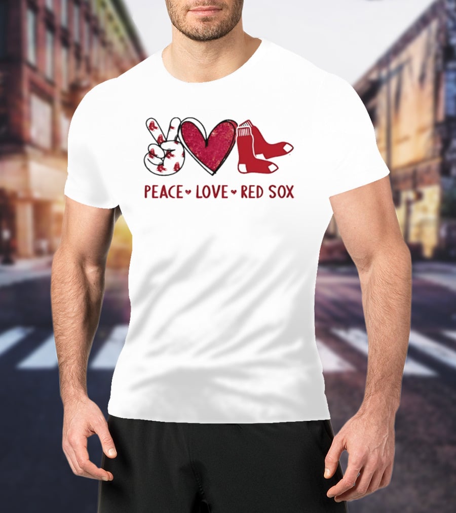 Peace Love Red Sox Hand Sign Heart Shape Socks T-Shirt