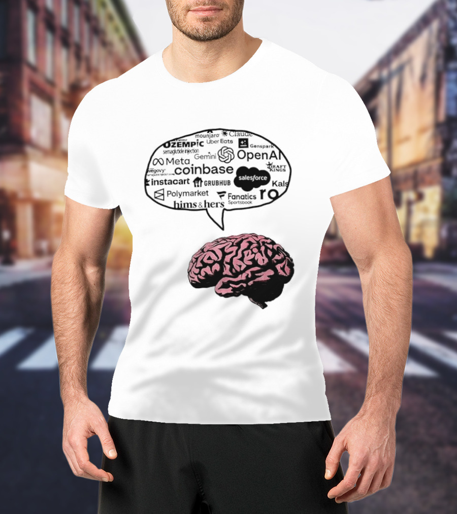 Capitalism Brain Thinking With Tech Giants Logos OpenAI Meta Twitter Coinbase Brands T-Shirt