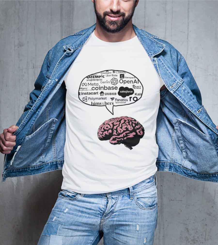 Capitalism Brain Thinking With Tech Giants Logos OpenAI Meta Twitter Coinbase Brands T-Shirt