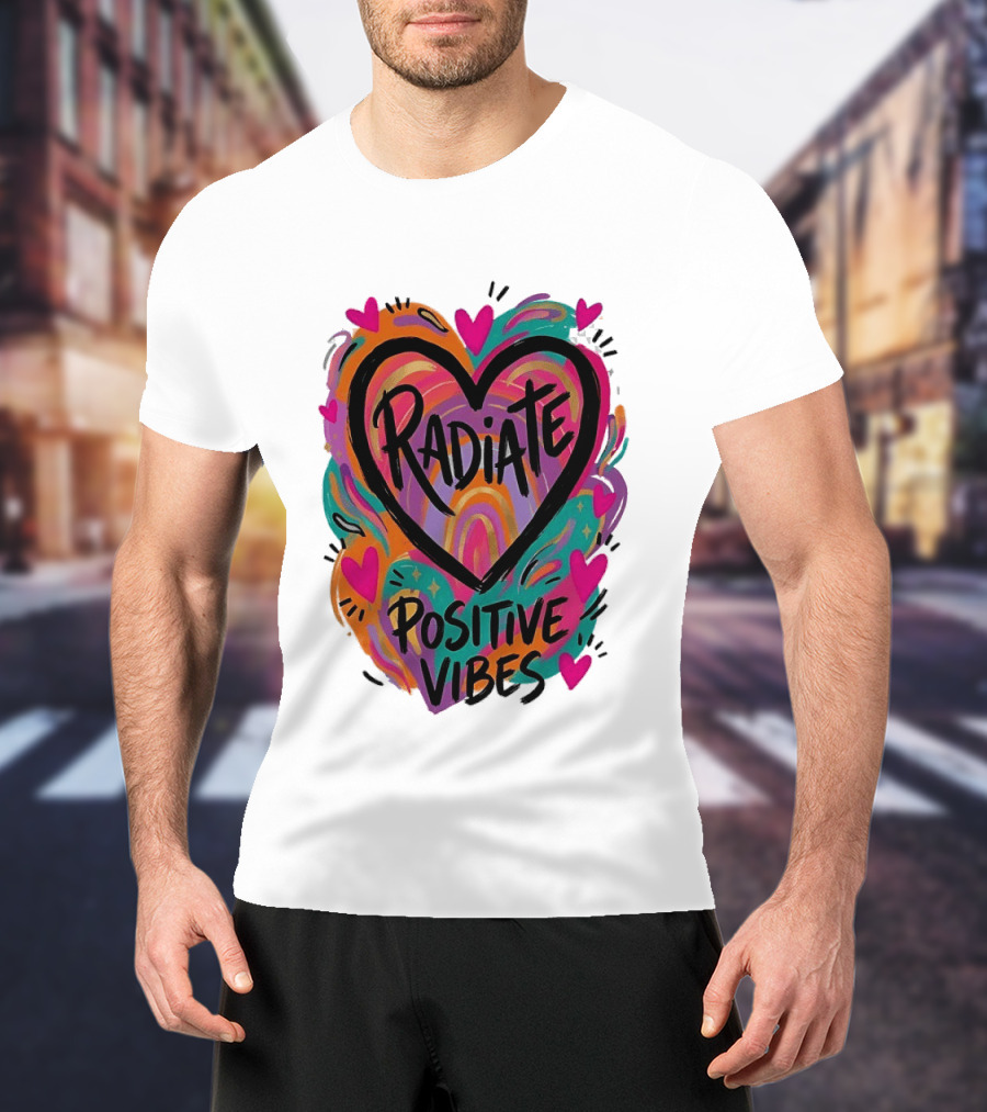 Radiate Positive Vibes Colorful Heart Shape T-Shirt