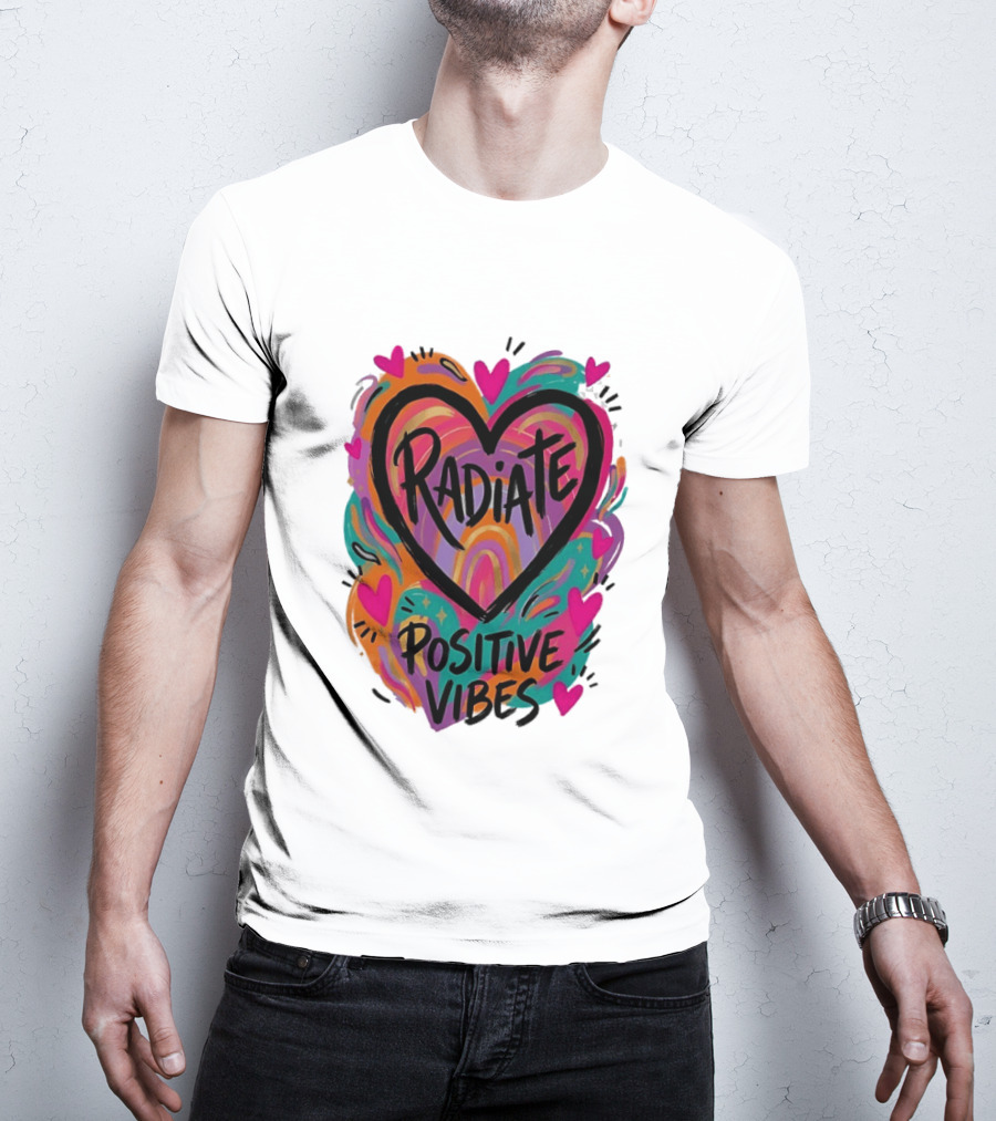 Radiate Positive Vibes Colorful Heart Shape T-Shirt