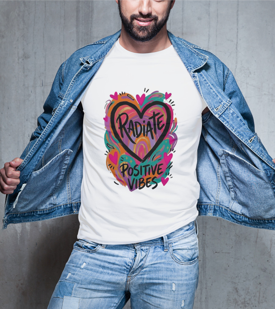 Radiate Positive Vibes Colorful Heart Shape T-Shirt