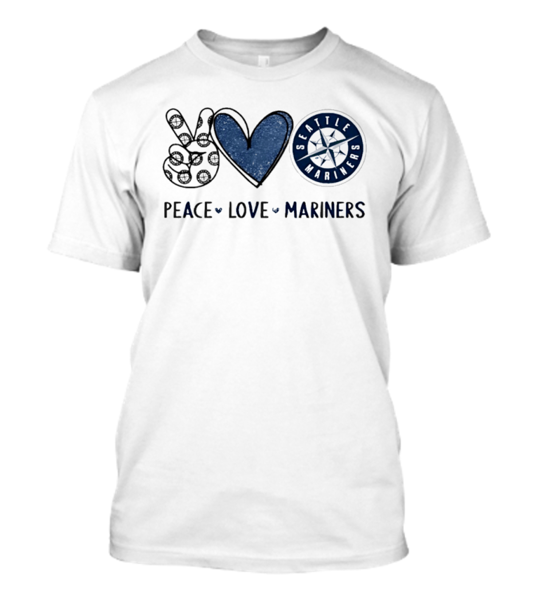 Peace Love Seattle Mariners Hand Sign Heart Shape T-Shirt