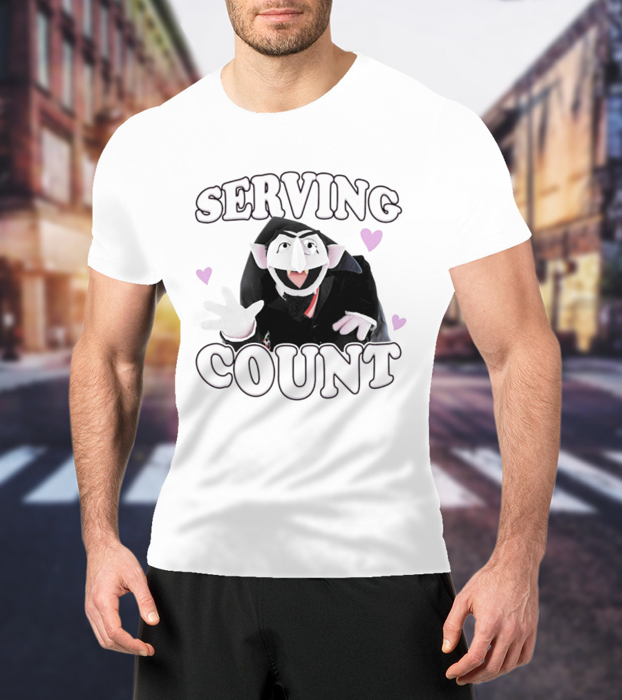 Serving Count Cartoon Vampire Hearts T-Shirt