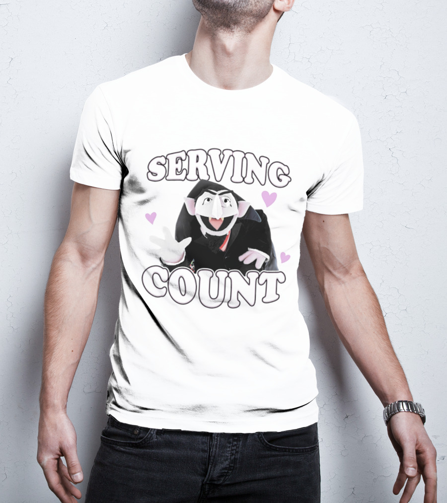 Serving Count Cartoon Vampire Hearts T-Shirt