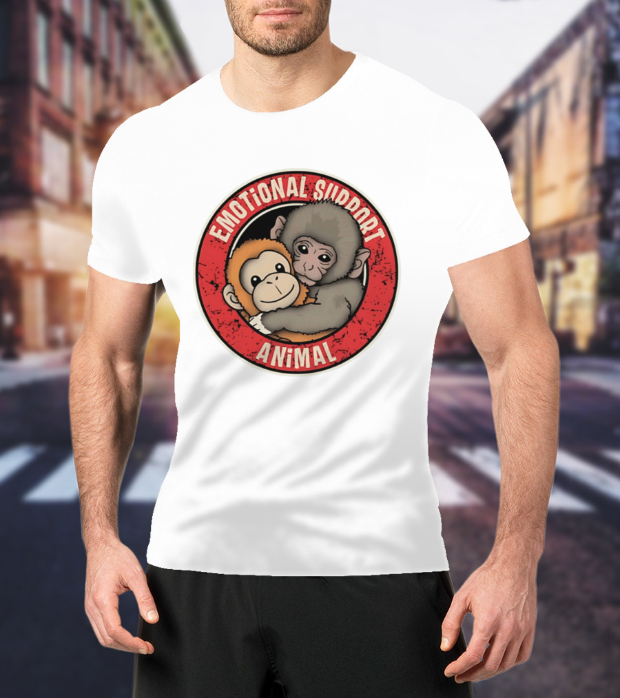 Emotional Support Animal Monkey Punch Hugging Sticker T-Shirt