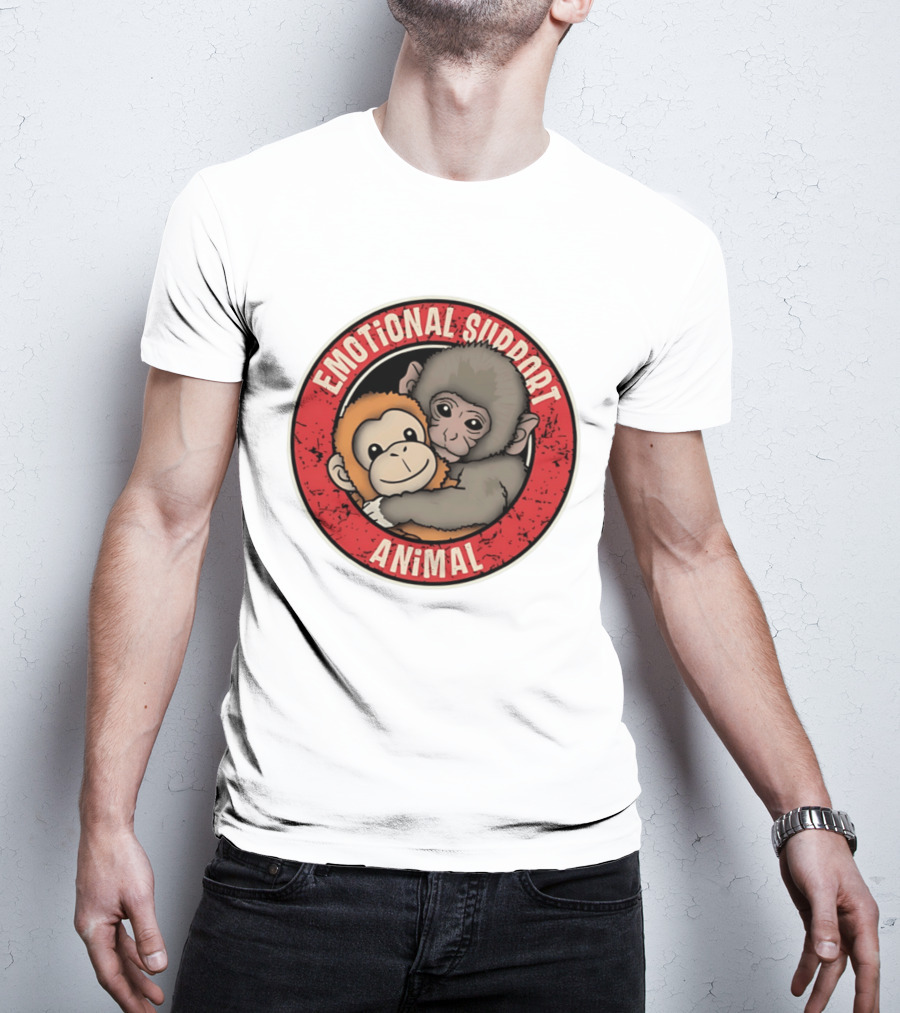 Emotional Support Animal Monkey Punch Hugging Sticker T-Shirt