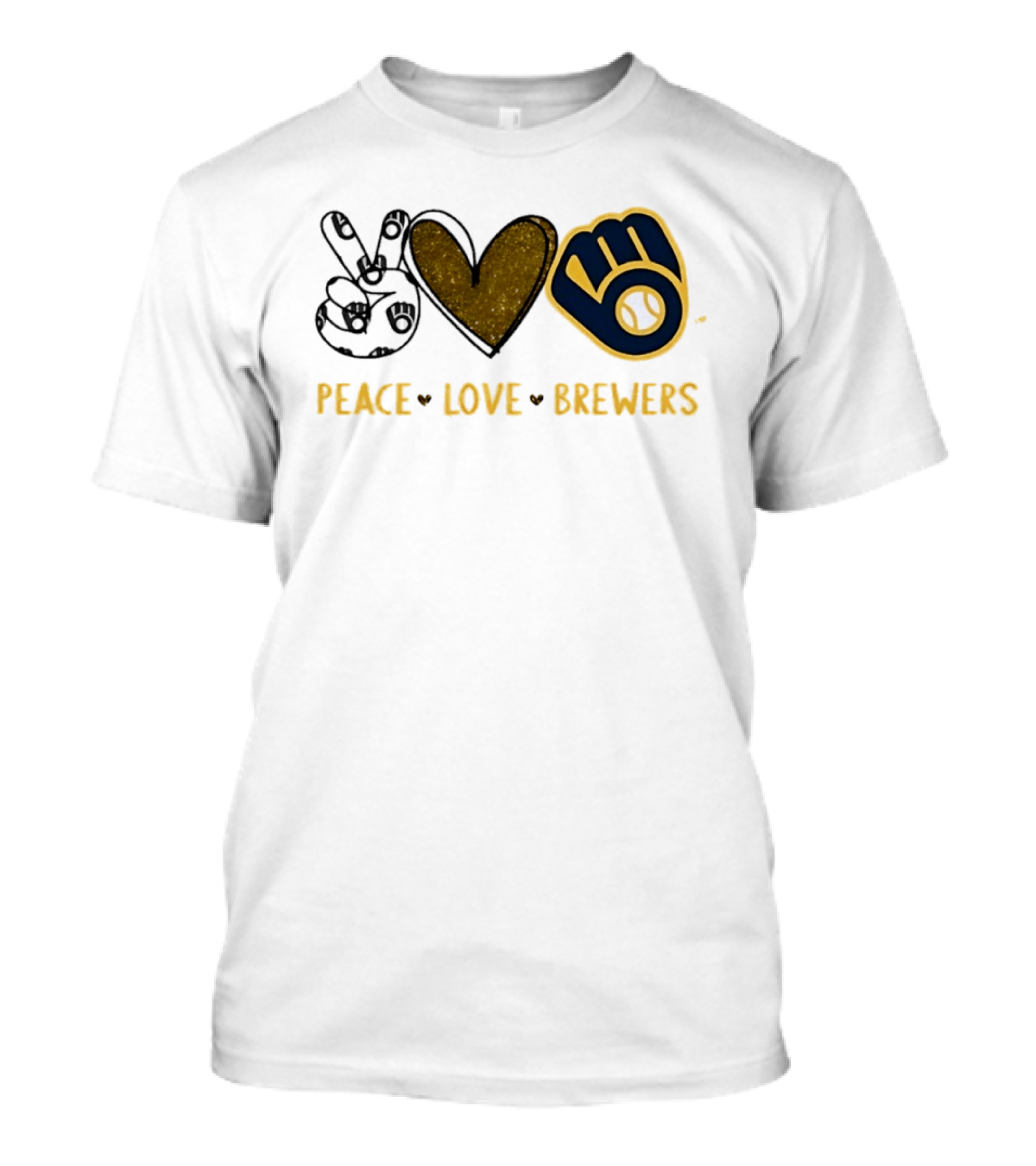 Milwaukee Brewers Peace Love Hand Sign Heart Shape T-Shirt