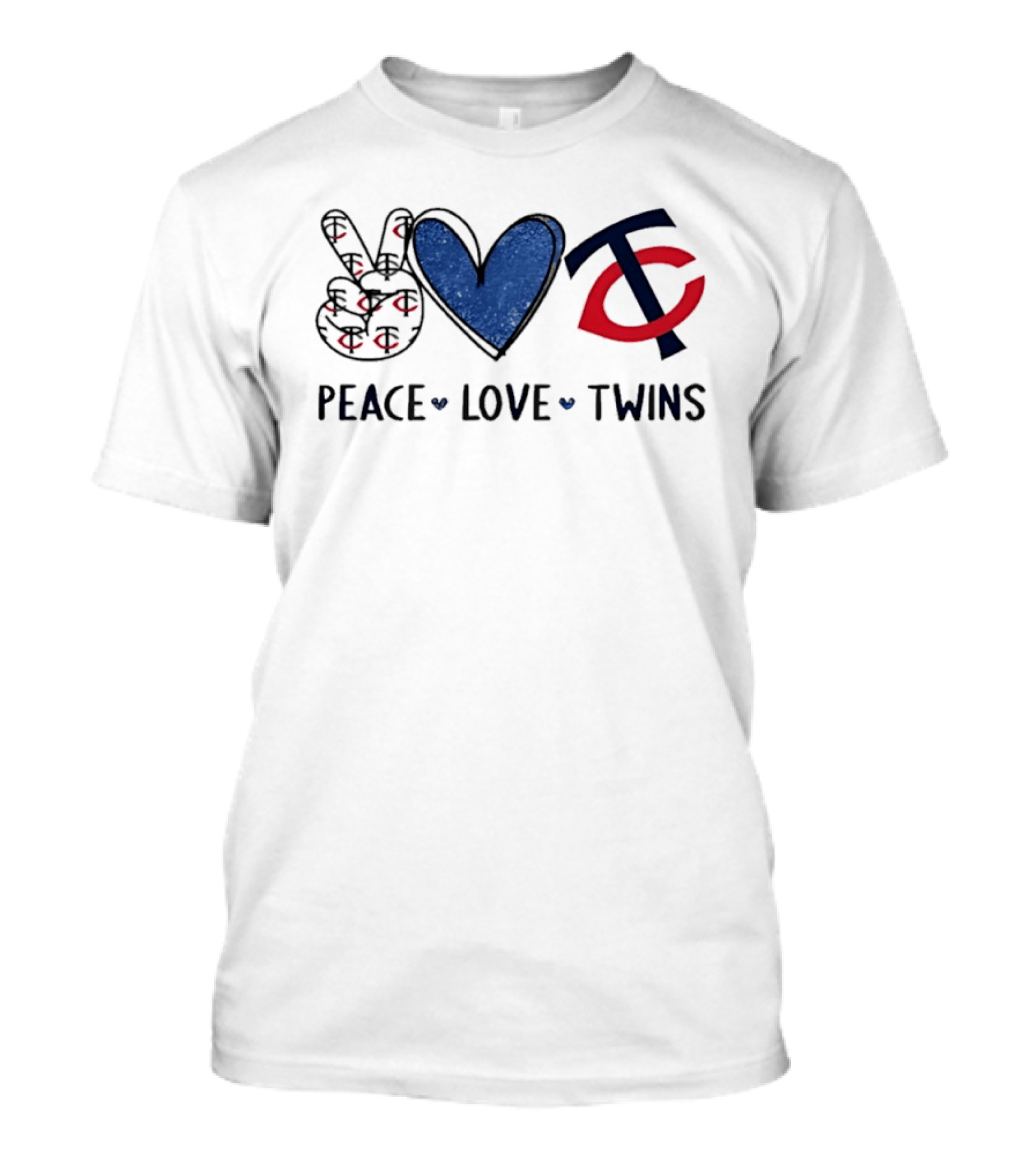 PEACE LOVE TWINS Hand Sign Heart Shape TC Logo Minnesota Twins T-Shirt