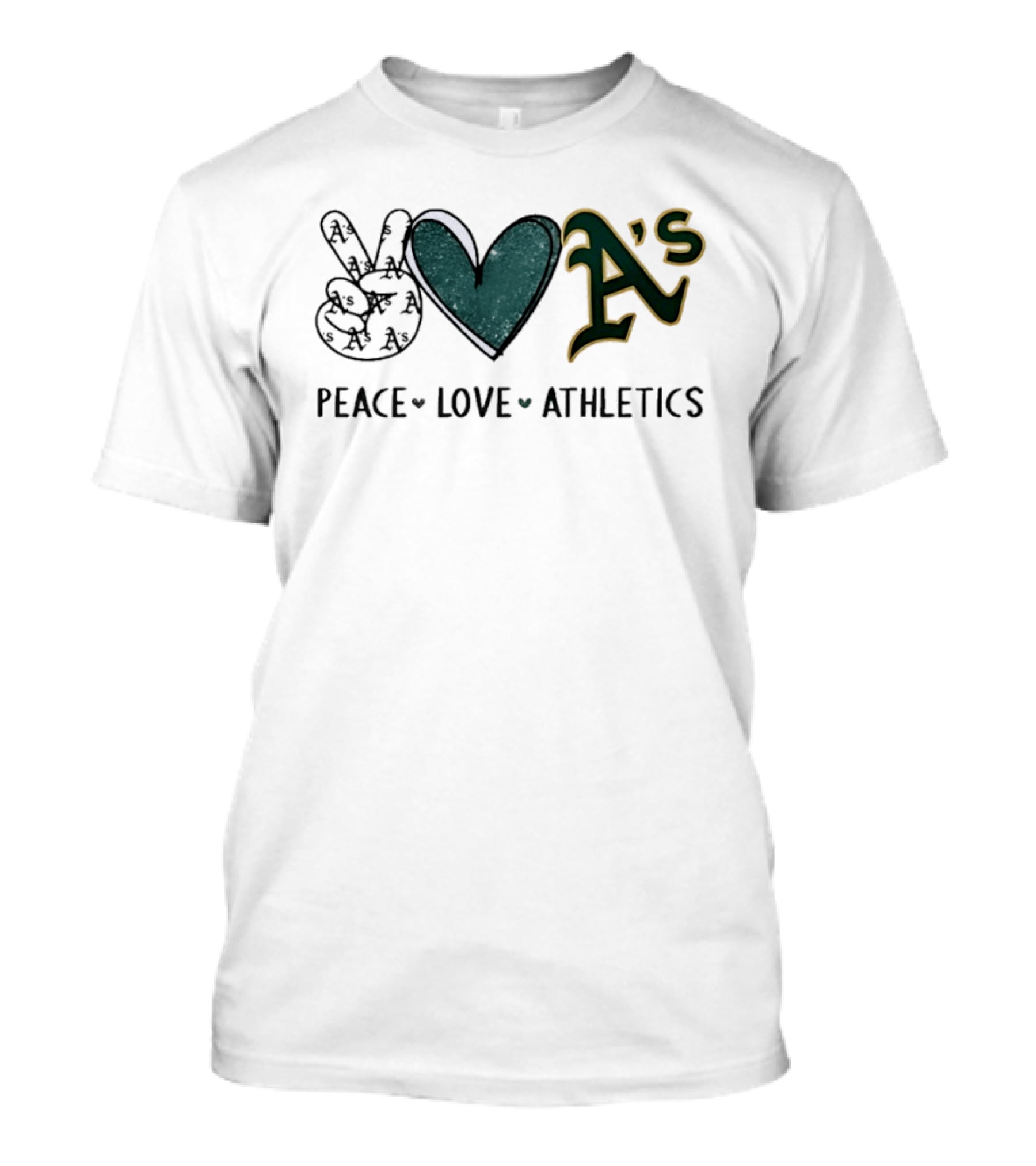 Peace Love Oakland Athletics Hand Sign Heart Shape A's T-Shirt